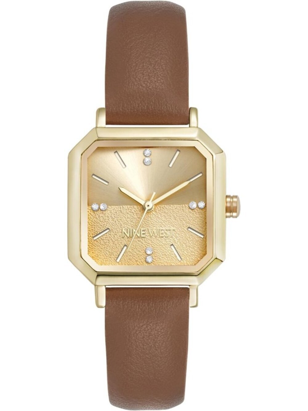 Nine West Women's Brown Analog Genuine Crystal Accented Strap Octagonal Watch